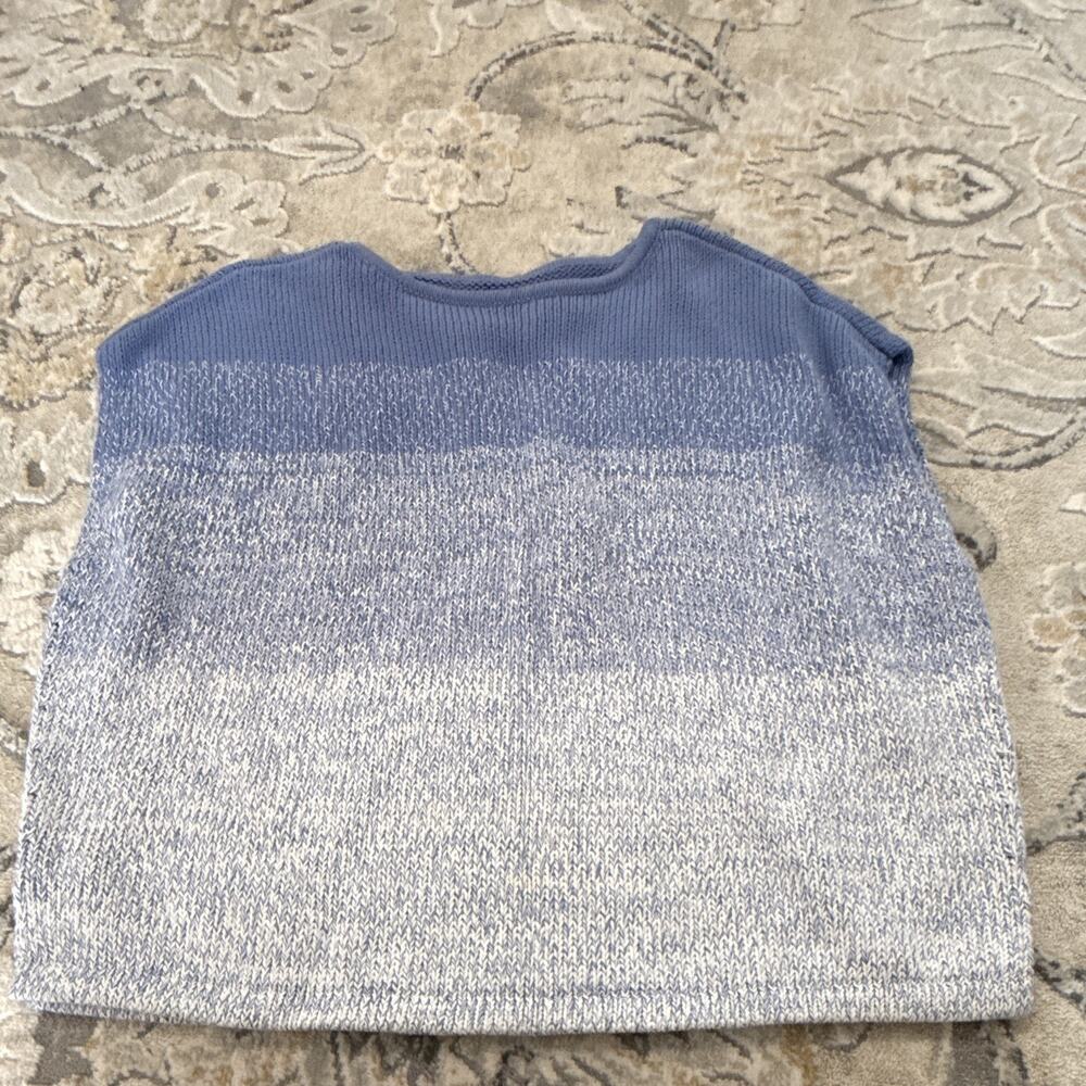 Vince Women's Cotton Pullover Sweater Round Neck Short Sleeve Knit Blue XS